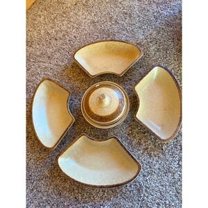 Pottery Craft USA Vtg Stoneware 5 Piece Serving Set Wedge Dish palomino pattern